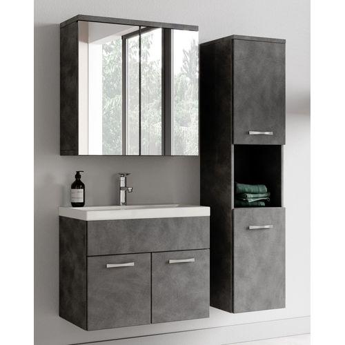 Meuble De Salle De Bain Montreal 60 Cm Avec Miroir Armoire Gris   Armoire De Rangement Meuble