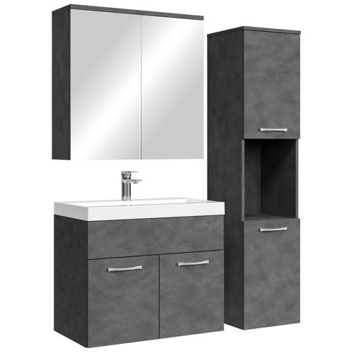 Meuble De Salle De Bain Montreal 60 Cm Avec Miroir Armoire Gris   Armoire De Rangement Meuble