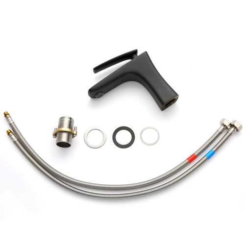 Robinet De Lavabo Pentos   Noir   Mitigeur Avec Kit De Montage Et Tuyaux