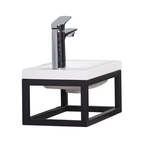 Meuble Lave Mains Mesa 40 X 22 Cm – Blanc Mat Avec Structure Noire – Meuble Suspendu Pour Wc Ou