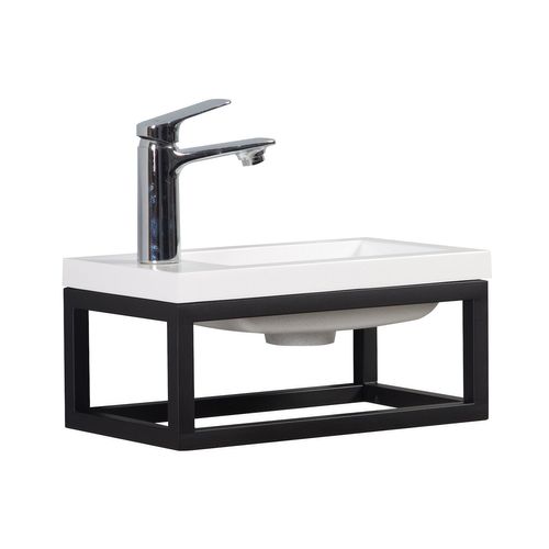 Meuble Lave Mains Mesa 40 X 22 Cm – Blanc Mat Avec Structure Noire – Meuble Suspendu Pour Wc Ou