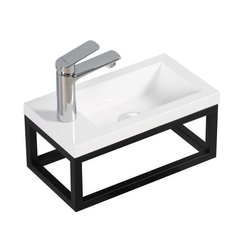 Meuble Lave Mains Mesa 40 X 22 Cm – Blanc Mat Avec Structure Noire – Meuble Suspendu Pour Wc Ou