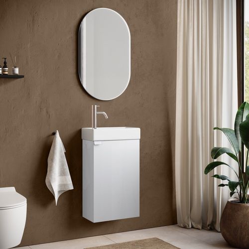 Meuble Lave Mains Apollo Blanc Brillant 40x22 Cm Meuble De Rangement Meuble D'évier