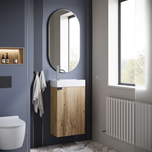 Meuble Lave Mains Apollo Chêne Clair 40x22 Cm Meuble De Rangement Meuble D'évier