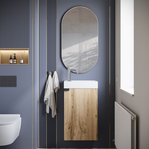 Meuble Lave Mains Apollo Chêne Clair 40x22 Cm Meuble De Rangement Meuble D'évier