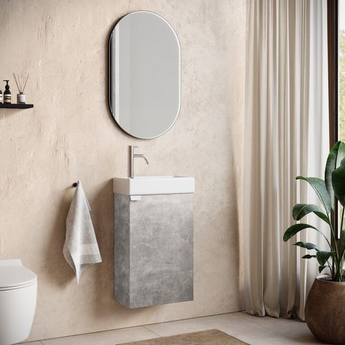 Meuble Lave Mains Apollo Gris Béton 40x22 Cm Meuble De Rangement Meuble D'évier