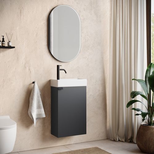 Meuble Lave Mains Apollo Anthracite 40x22 Cm Meuble De Rangement Meuble D'évier