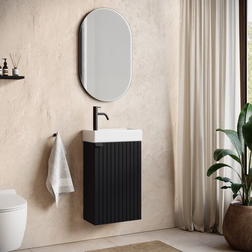 Meuble Lave Mains Bosco Noir Matt 40x22 Cm Meuble De Rangement Meuble D'évier