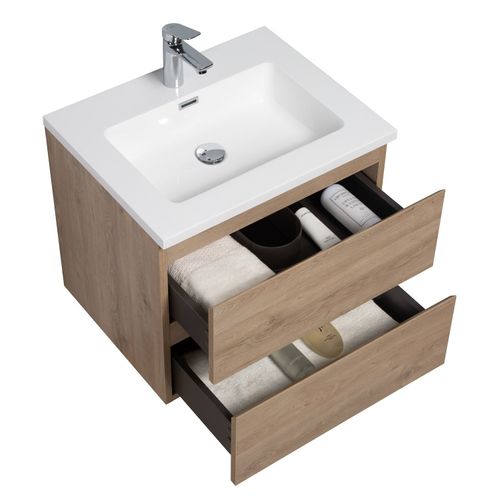 Meuble De Salle De Bain Angela 60 Cm Chêne Châtaignier – Armoire De Rangement Meuble Lavabo