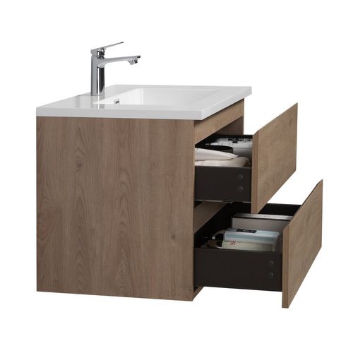 Meuble De Salle De Bain Angela 80 Cm Chêne Châtaignier – Armoire De Rangement Meuble Lavabo