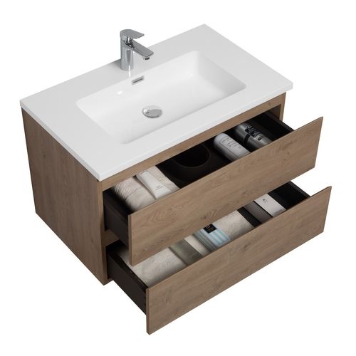 Meuble De Salle De Bain Angela 80 Cm Chêne Châtaignier – Armoire De Rangement Meuble Lavabo