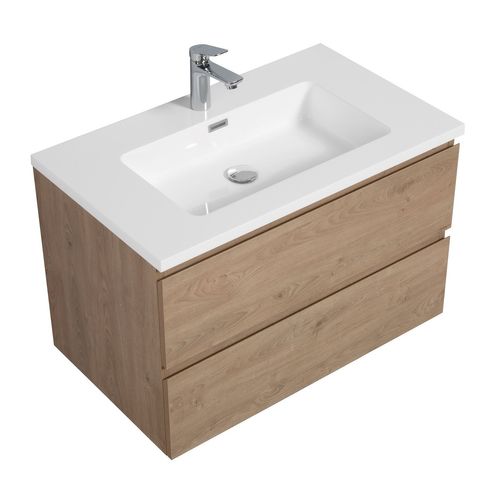 Meuble De Salle De Bain Angela 80 Cm Chêne Châtaignier – Armoire De Rangement Meuble Lavabo