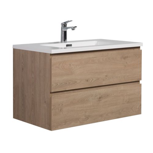 Meuble De Salle De Bain Angela 80 Cm Chêne Châtaignier – Armoire De Rangement Meuble Lavabo