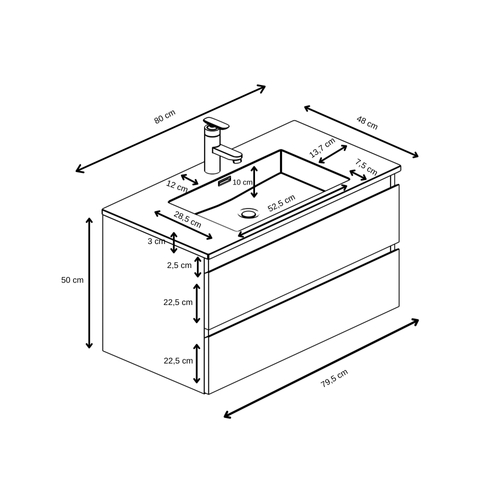 Meuble De Salle De Bain Angela 80 Cm Chêne Châtaignier – Armoire De Rangement Meuble Lavabo