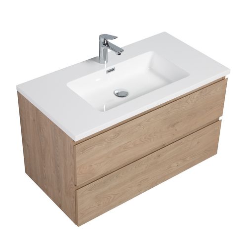 Meuble De Salle De Bain Angela 90 Cm Chêne Châtaignier – Armoire De Rangement Meuble Lavabo