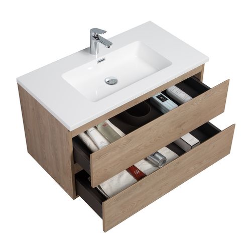 Meuble De Salle De Bain Angela 90 Cm Chêne Châtaignier – Armoire De Rangement Meuble Lavabo