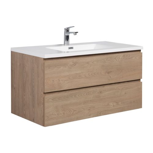 Meuble De Salle De Bain Angela 100 Cm Chêne Châtaignier – Armoire De Rangement Meuble Lavabo