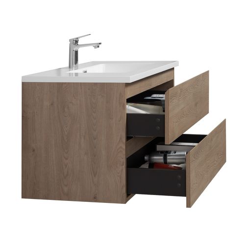 Meuble De Salle De Bain Angela 100 Cm Chêne Châtaignier – Armoire De Rangement Meuble Lavabo