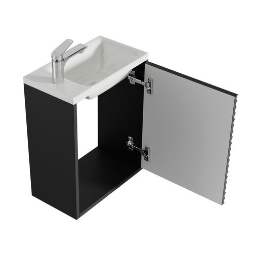 Meuble De Salle De Bain Etna   Noir Matt 40x22 Cm Meuble De Rangement Meuble De Lavabo Avec Miroir