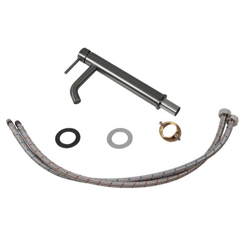 Robinet De Lavabo Everest XL   Gris   Mitigeur Avec Kit De Montage Et Flexibles