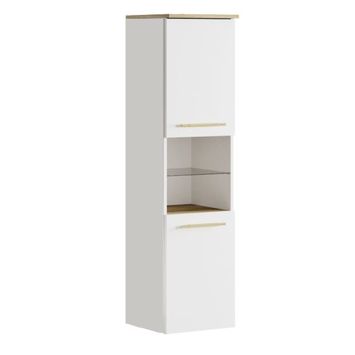 Meuble De Salle De Bain Bravos 35 X 35 X 133 Cm   Blanc Et Chêne   Meuble De Salle De Bain