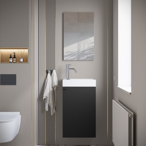 Meuble Lave-Mains Apollo 40x22 Cm - Noir Mat