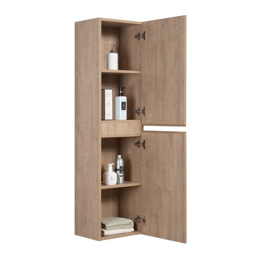 Meuble De Salle De Bain Angela 40 X 35 X 170 Cm Chêne Châtaignier Meuble Colonne Suspendu Avec