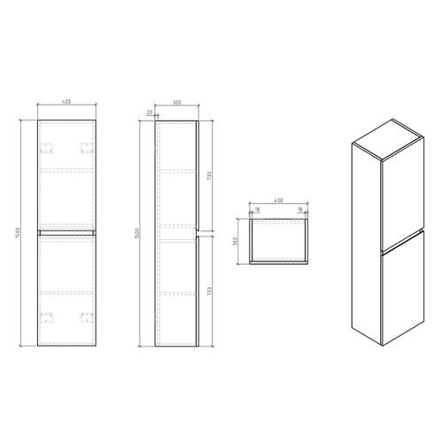 Meuble De Salle De Bain Angela 40 X 35 X 170 Cm Chêne Châtaignier Meuble Colonne Suspendu Avec