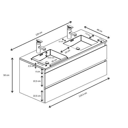 Meuble Vasque De Salle De Bain Angela 120cm - Chêne Brun