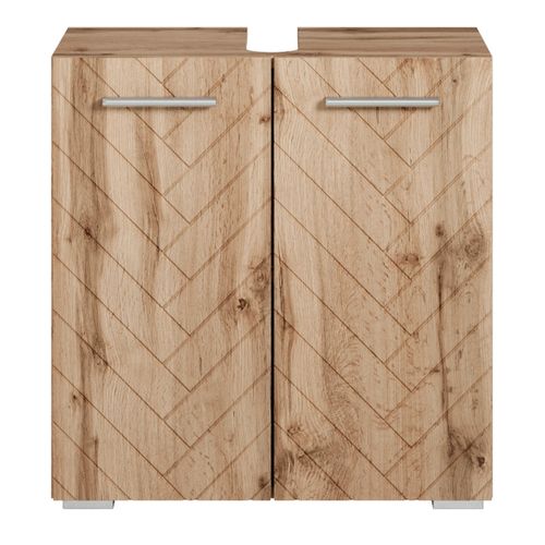 Meuble Bas Pour Lavabo Jupiter 60 X 30 X 60 Cm   Chêne   Chevron   Meuble Vasque Sur Pied