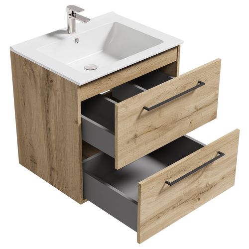 Meuble De Salle De Bain Belem 60 X 45 Cm   Chêne   Meuble De Salle De Bain Avec Vasque