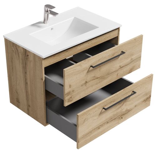 Meuble De Salle De Bain Belem 80 X 45 Cm   Chêne   Meuble De Salle De Bain Avec Vasque