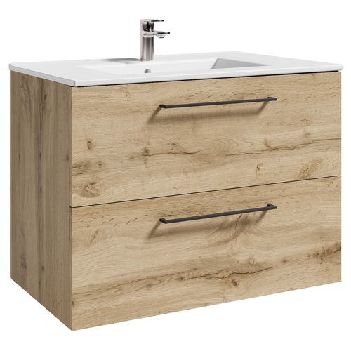 Meuble De Salle De Bain Belem 80 X 45 Cm   Chêne   Meuble De Salle De Bain Avec Vasque