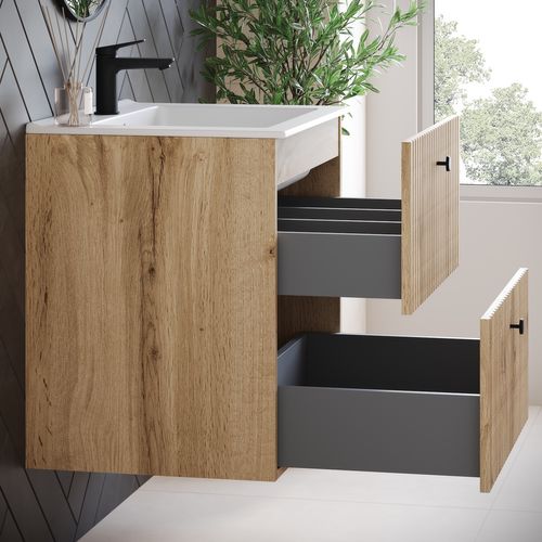 Meuble De Salle De Bain Saros 80 X 45 Cm   Chêne   Meuble De Salle De Bain Avec Vasque