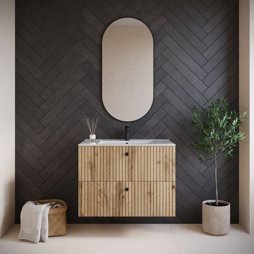 Meuble De Salle De Bain Saros 80 X 45 Cm   Chêne   Meuble De Salle De Bain Avec Vasque
