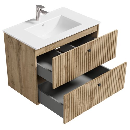Meuble De Salle De Bain Saros 80 X 45 Cm   Chêne   Meuble De Salle De Bain Avec Vasque