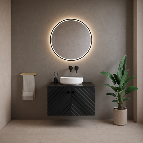 Meuble Sous Vasque De Salle De Bain Orlando 80 X 44 X 46 Cm   Noir   Meuble De Salle De Bain