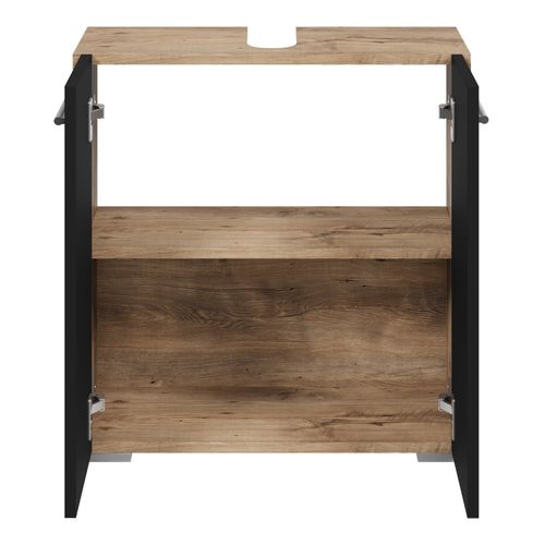 Meuble Vasque Jupiter   Chêne Châtaignier Avec Noir   60 X 30 X 60 Cm   Meuble De Salle De Bain