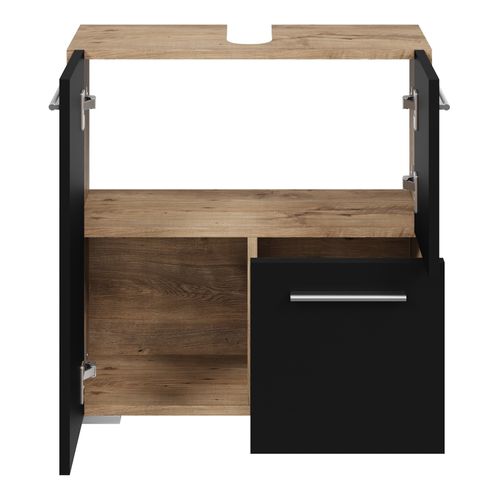 Meuble Sous-Lavabo Mars 60 X 30 X 60 Cm Avec 2 Portes Et 1 Tiroir - Chêne Et Noir