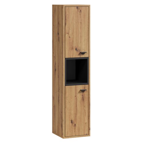 Meuble De Salle De Bain Oliver 30 X 30 X 133 Cm   Chêne Avec Noir   Colonne Suspendue 2 Portes
