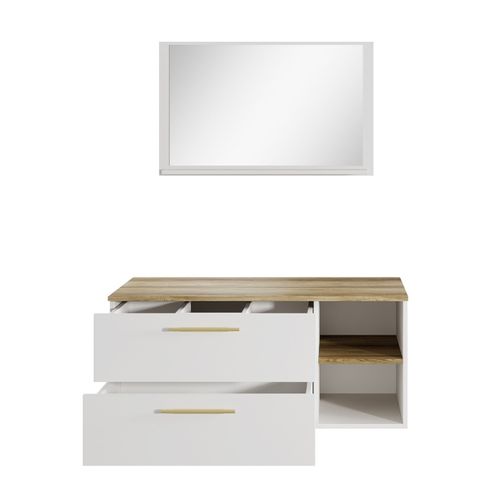 Meuble Vasque Bravos 100 Cm Avec Miroir   Blanc Et Chêne