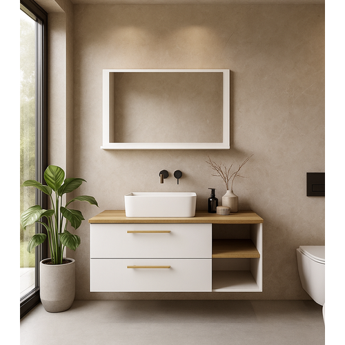 Meuble Vasque Bravos 100 Cm Avec Miroir   Blanc Et Chêne