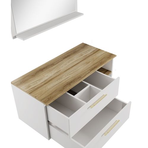 Meuble Vasque Bravos 100 Cm Avec Miroir   Blanc Et Chêne