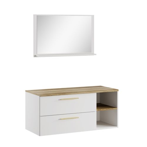 Meuble Vasque Bravos 100 Cm Avec Miroir   Blanc Et Chêne