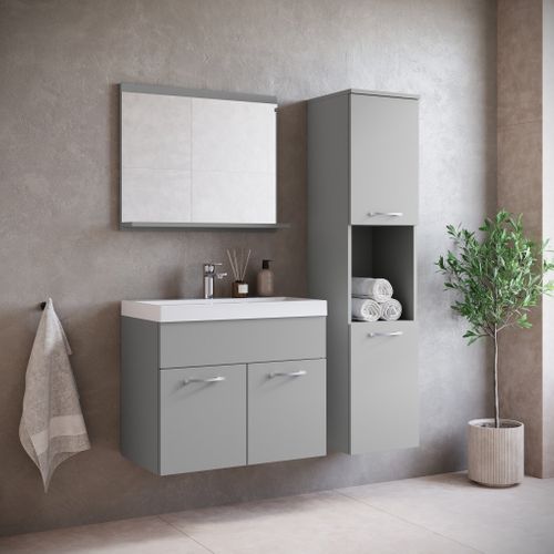 Meuble De Salle De Bain Montreal Set 02 60 X 35 Cm Gris Mat Meuble De Salle De Bain Avec Miroir