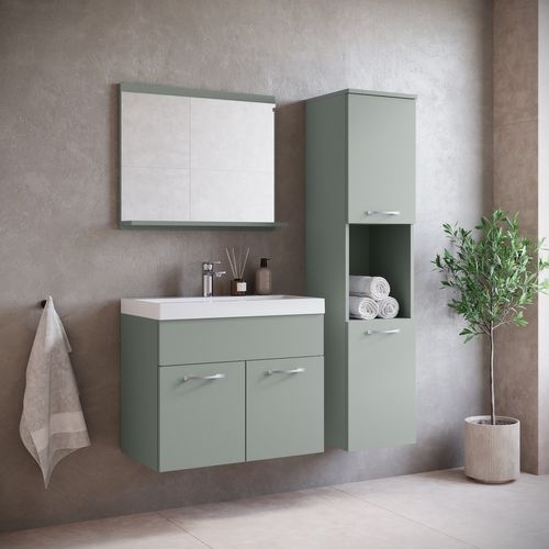 Armoire De Salle De Rangement Montreal 30 X 30 X 131 Cm Vert Mat Armoire Suspendue à 2 Portes