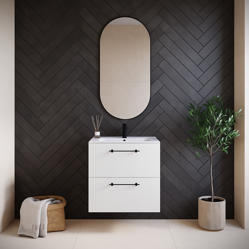 Meuble De Salle De Bain Muro 60 Cm Blanc Avec Lavabo