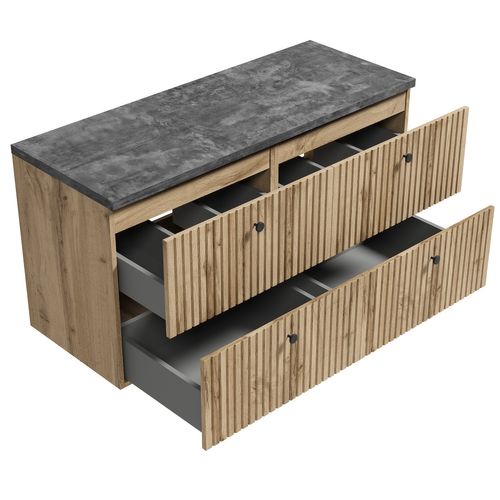 Meuble Vasque Saros 120 Cm   Chêne   Meuble De Salle De Bain Avec Plan De Toilette