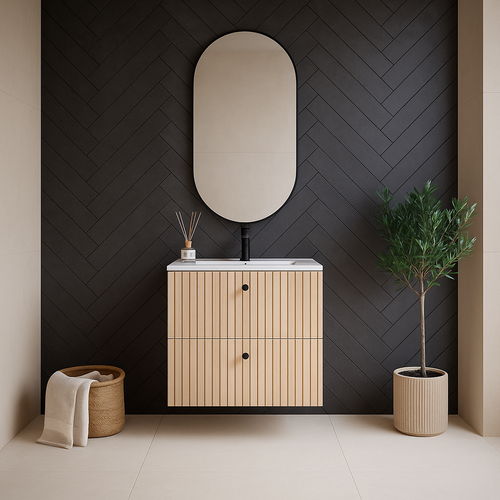 Meuble De Salle De Bain Saros 60 X 45 Cm   Chêne Clair   Meuble De Salle De Bain Avec Vasque