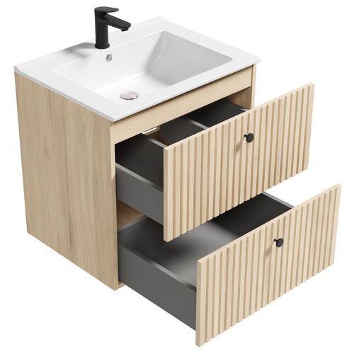 Meuble De Salle De Bain Saros 60 X 45 Cm   Chêne Clair   Meuble De Salle De Bain Avec Vasque